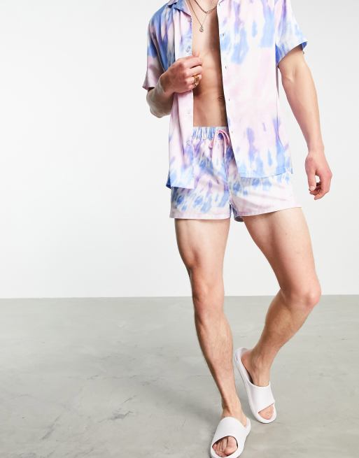 ASOS DESIGN coord swim shorts in super short length in tie dye print
