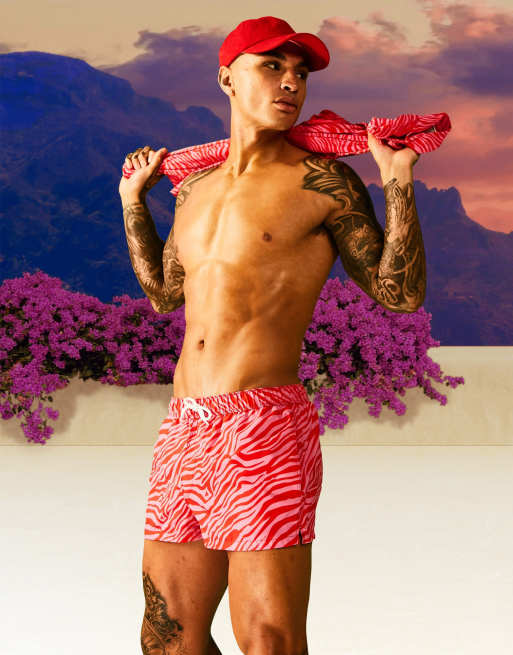 ASOS DESIGN co-ord swim shorts in super short length in zebra print