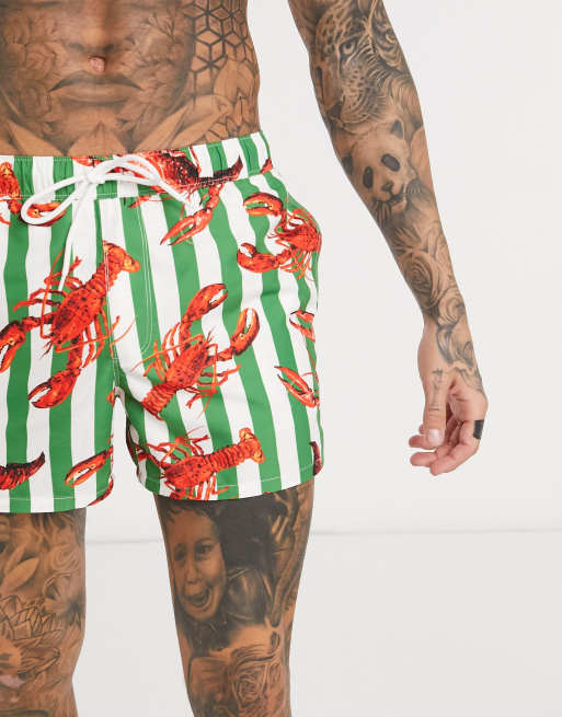 ASOS DESIGN swim trunks in mint green stripe in short length