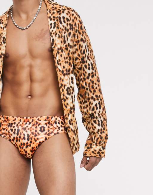 Mens leopard print sales swim trunks