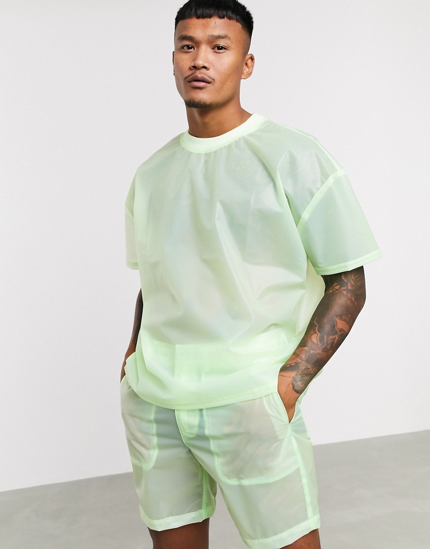 ASOS DESIGN Co-ord - T-shirt oversize in ecopelle PU trasparente verde