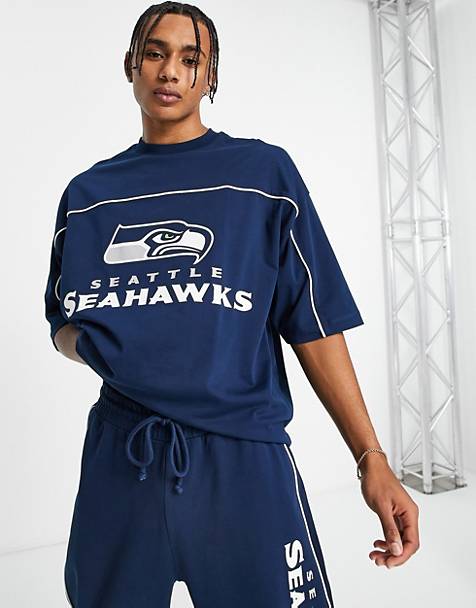 ASOS DESIGN co-ord t-shirt with NFL Seattle Seahawks print in navy