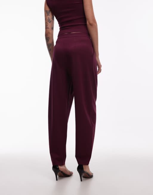 ASOS DESIGN co-ord tailored ponte banana leg trousers in berry, 2 of 5