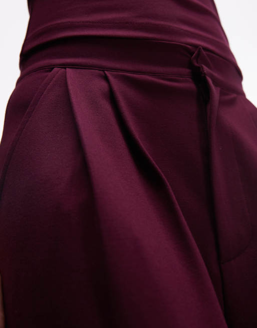 ASOS DESIGN co-ord tailored ponte banana leg trousers in berry, 3 of 5