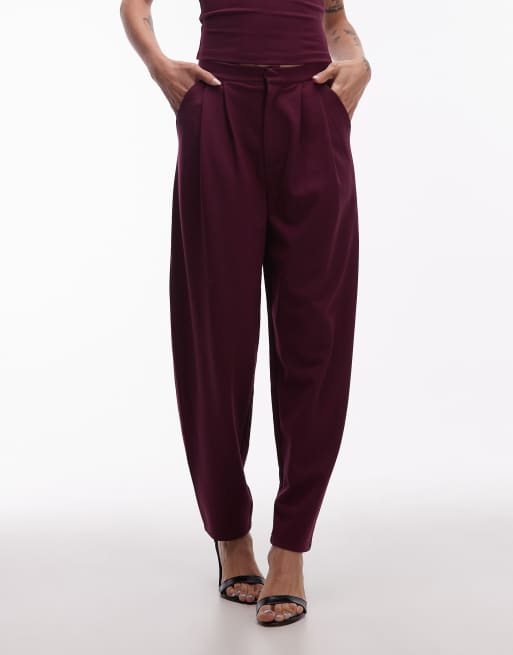 ASOS DESIGN co-ord tailored ponte banana leg trousers in berry, 4 of 5