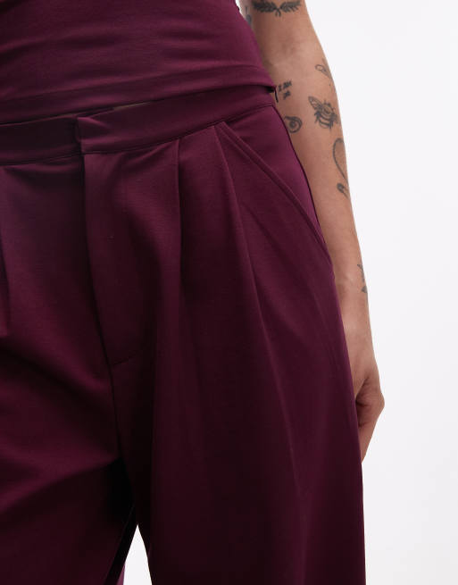ASOS DESIGN co-ord tailored ponte banana leg trousers in berry, 5 of 5