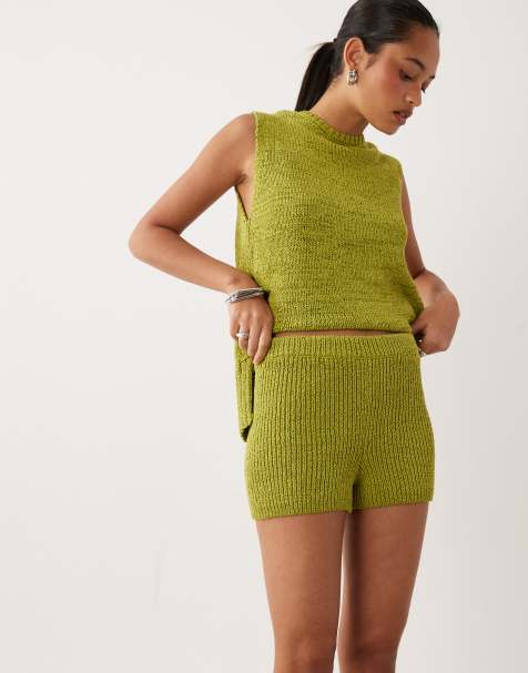 ASOS DESIGN co-ord tape yarn knitted shorts in green - view 1