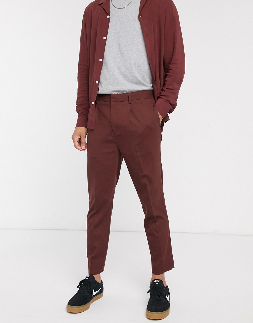 ASOS DESIGN co-ord tapered crop smart trousers in chocolate brown