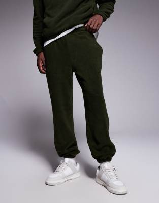 ASOS DESIGN co-ord tapered fleece jogger in green