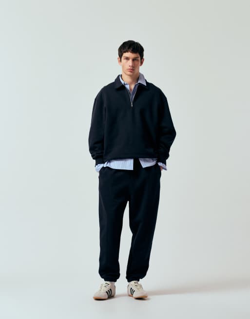 ASOS DESIGN co-ord tapered heavyweight joggers with pleats in navy - NAVY, 2 of 5