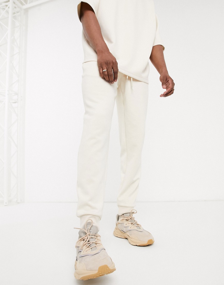 ASOS DESIGN co-ord tapered joggers in scuba fabric in beige