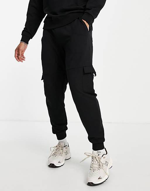  co-ord tapered joggers with pocket details in black 