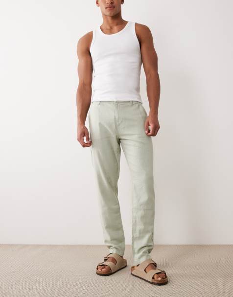 ASOS DESIGN co-ord tapered linen blend trousers in khaki - view 1