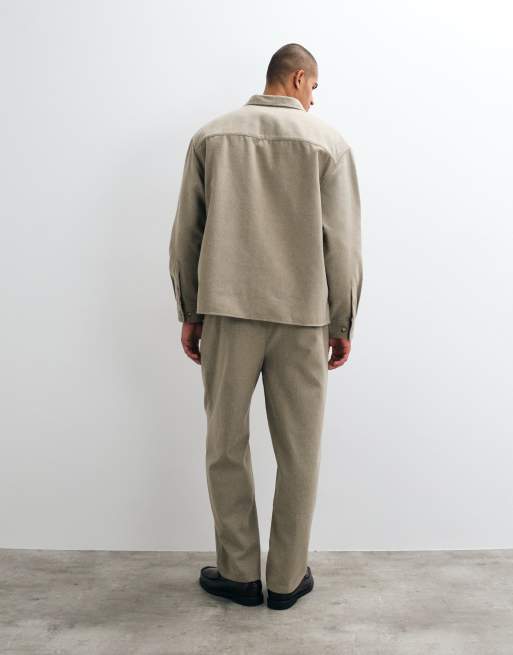 ASOS DESIGN co-ord tapered pants with wool in light brown, 3 of 5