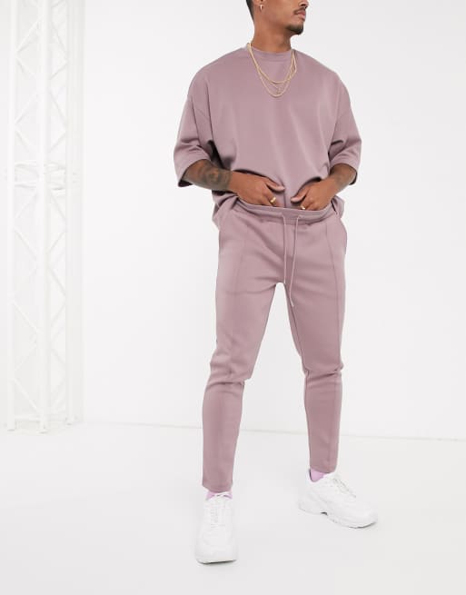 ASOS DESIGN co-ord in scuba fabric in washed purple, 2 of 3