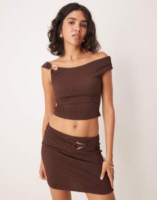 ASOS DESIGN co-ord texture one shoulder top with trim detail in chocolate - view 1