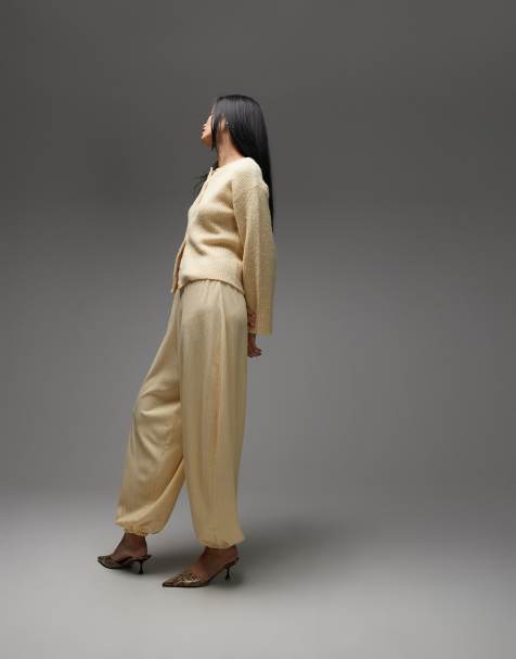ASOS DESIGN co-ord textured balloon trouser in yellow - view 1
