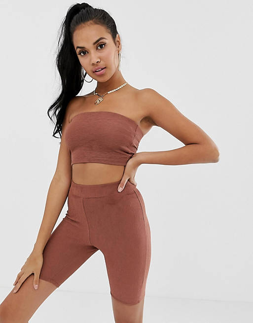 ASOS DESIGN co-ord textured crop bandeau top in cosmetic