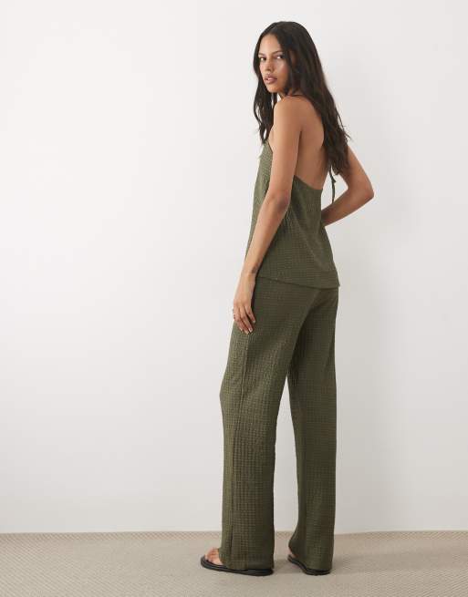ASOS DESIGN co-ord textured fabric trouser in khaki, 3 of 5