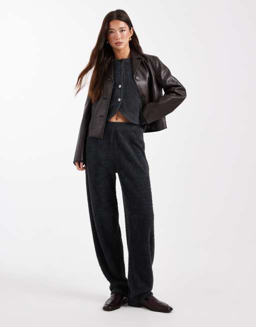 ASOS DESIGN co-ord textured fluffy long sleeve cardigan in grey, 2 of 4