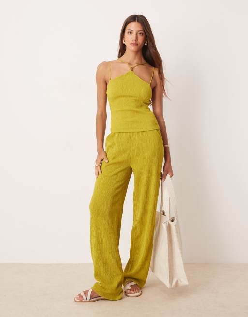ASOS DESIGN co-ord textured halter neck cami top with bead detail in green, 2 of 4