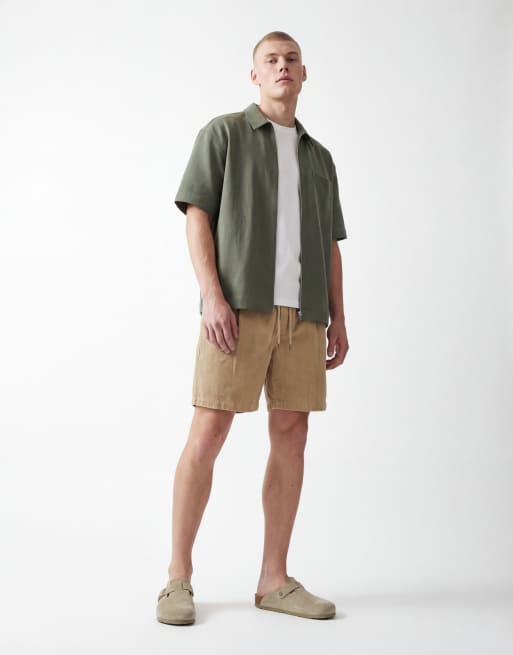 ASOS DESIGN co-ord textured jorts in mid length in beige, 10 of 12