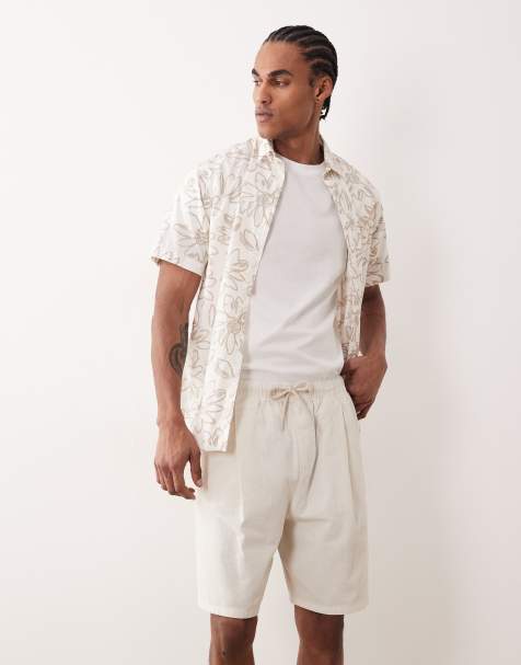 ASOS DESIGN co-ord textured jorts in mid length in ecru - view 1