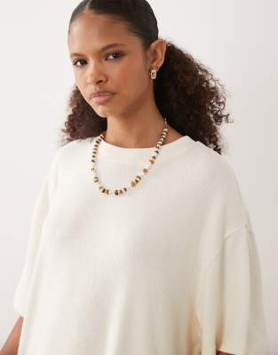ASOS DESIGN co-ord textured knit oversized t-shirt in cream