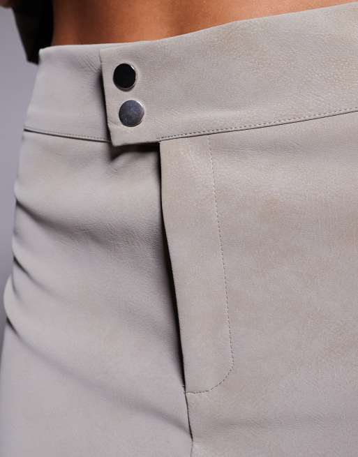 ASOS DESIGN co-ord textured leather look low rise micro mini skirt in stone, 5 of 5