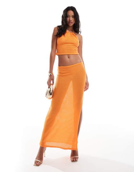 ASOS DESIGN co ord textured maxi skirt in orange