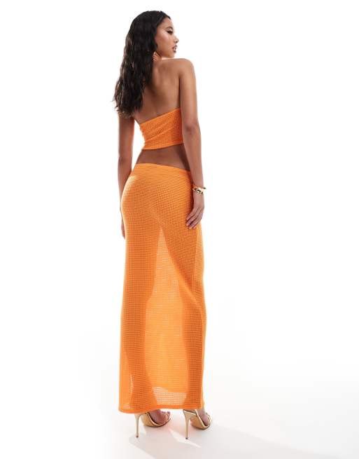 ASOS DESIGN co-ord textured maxi skirt in orange, 3 of 5