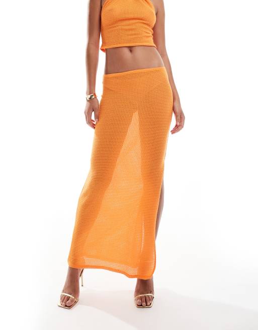 ASOS DESIGN co-ord textured maxi skirt in orange, 4 of 5