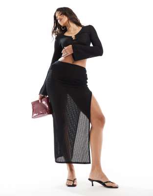 ASOS DESIGN co-ord textured maxi skirt with split in black | ASOS