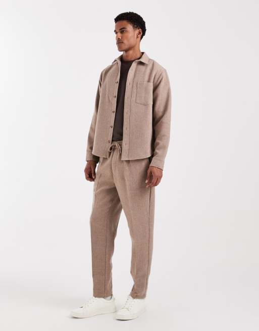 ASOS DESIGN co-ord textured overshirt with wool in beige, 2 of 5
