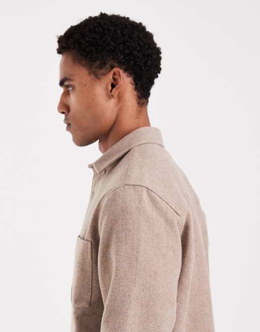 ASOS DESIGN co-ord textured overshirt with wool in beige, 4 of 5