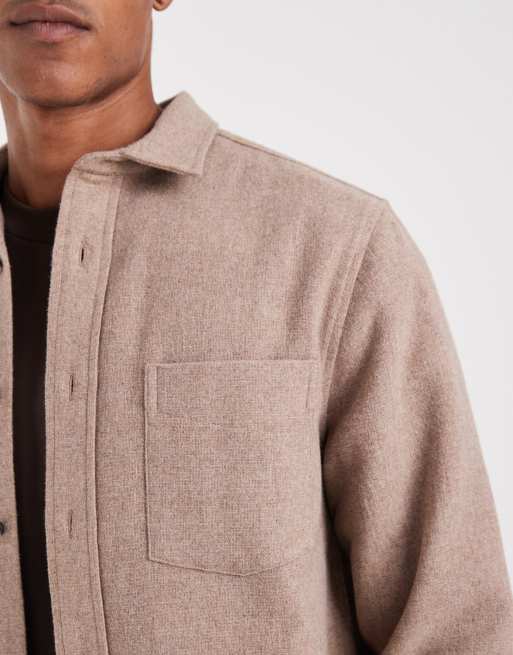 ASOS DESIGN co-ord textured overshirt with wool in beige, 5 of 5