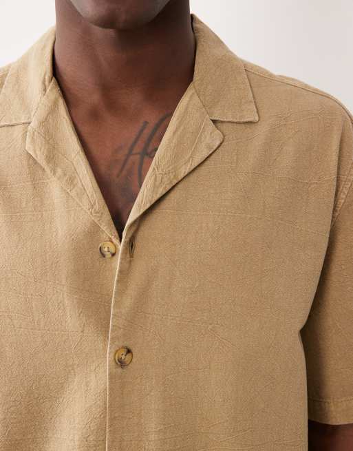 ASOS DESIGN co-ord textured revere shirt in beige, 3 of 5