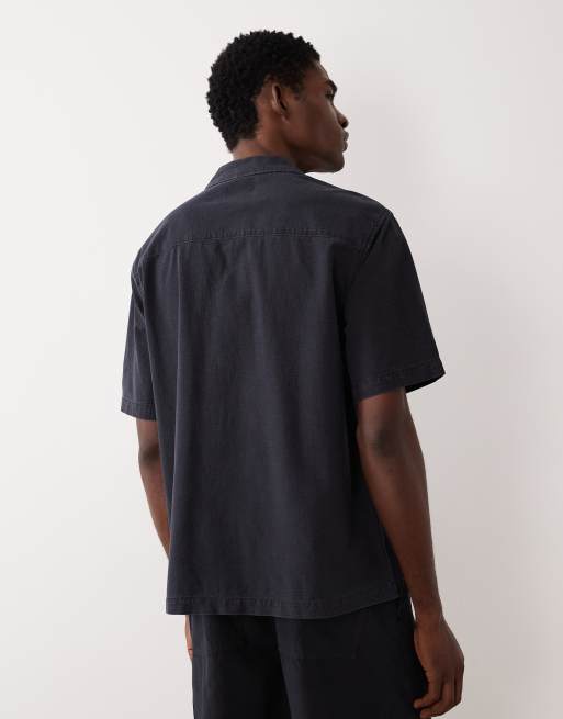 ASOS DESIGN co-ord textured revere shirt in black, 5 of 5