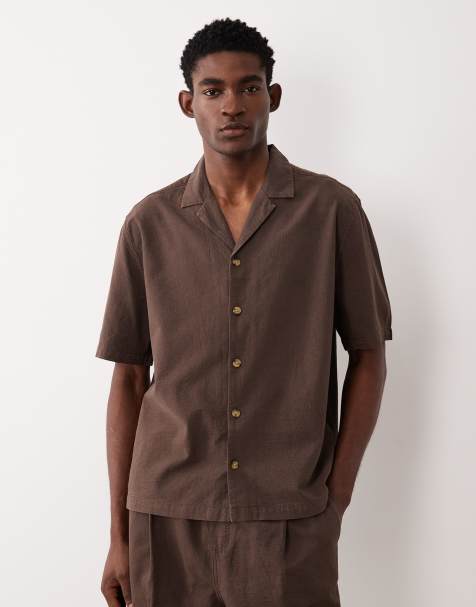 ASOS DESIGN co-ord textured revere shirt in brown - view 1