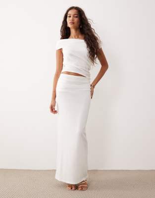 Asos Design Co-ord Textured Rib Column Maxi Skirt In Neutral