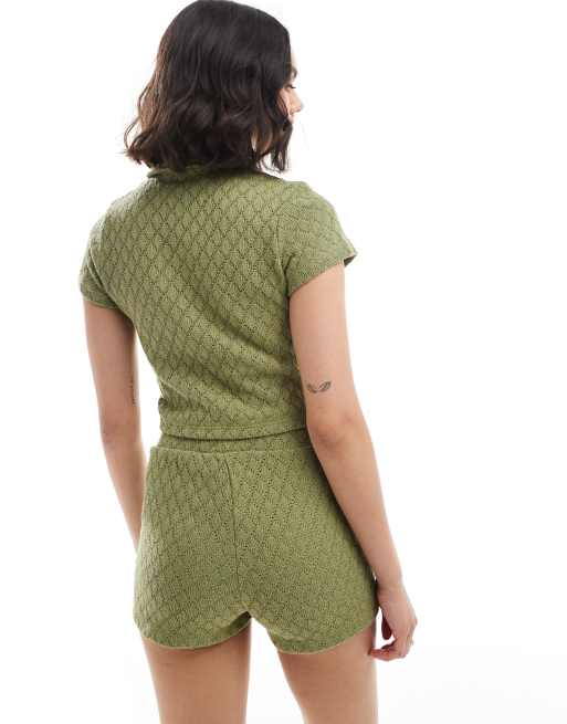 ASOS DESIGN co-ord textured short sleeve shirt in olive, 3 of 4