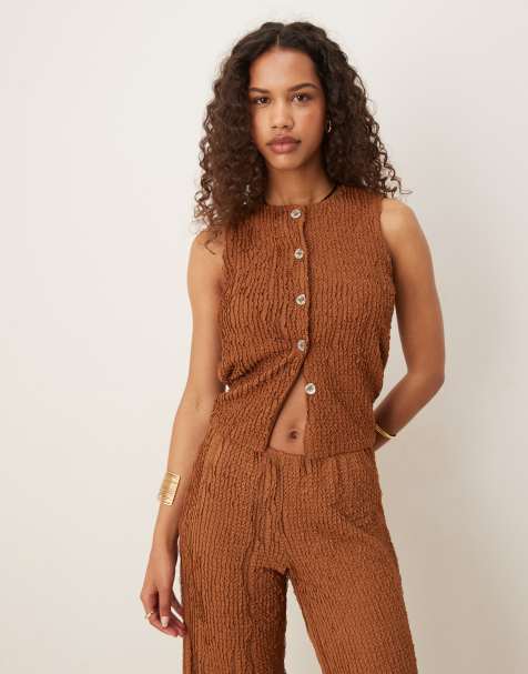 ASOS DESIGN co-ord textured waistcoat top in brown - view 1