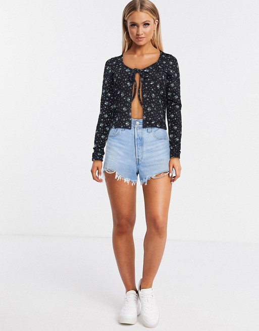 ASOS DESIGN co-ord tie front top in ditsy print