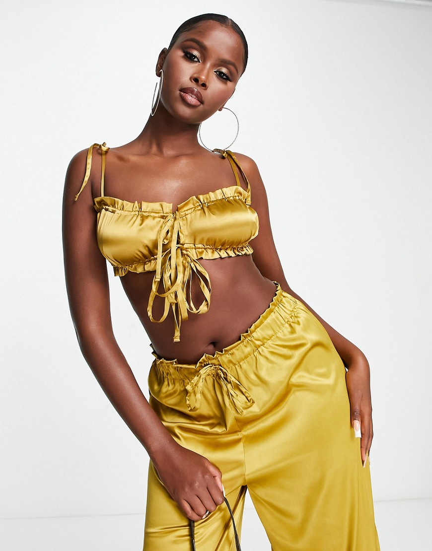 ASOS DESIGN co-ord tie shoulder bralet in chartreuse-Yellow