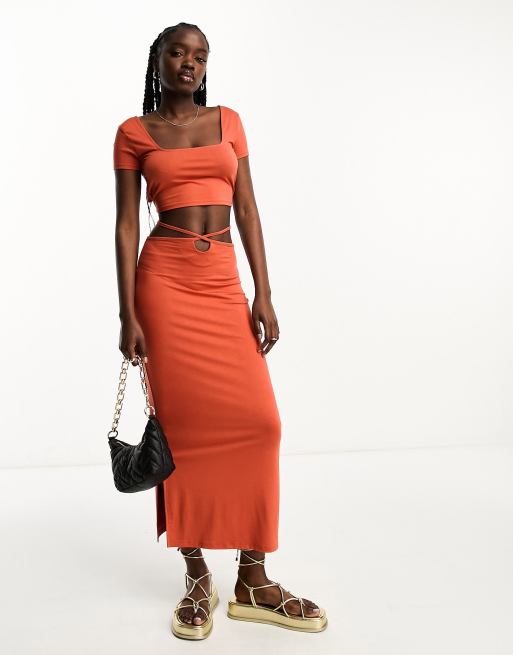 Asos orange shop midi skirt