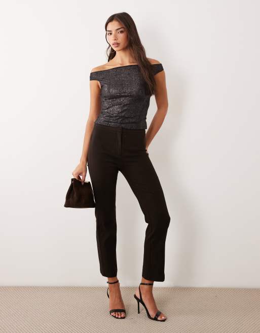 ASOS DESIGN co-ord top i sort med folieeffekt i blonde, 2 af 4