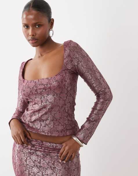 ASOS DESIGN co-ord top med dyb rund hals og ankellængde i burgundy blonde - view 1