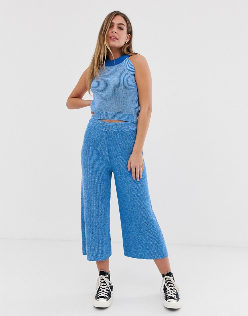 ASOS DESIGN co-ord twist knitted culottes-Blue