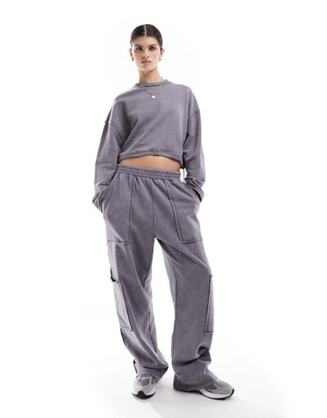 ASOS DESIGN Petite oversized jogger with pintuck in grey marl