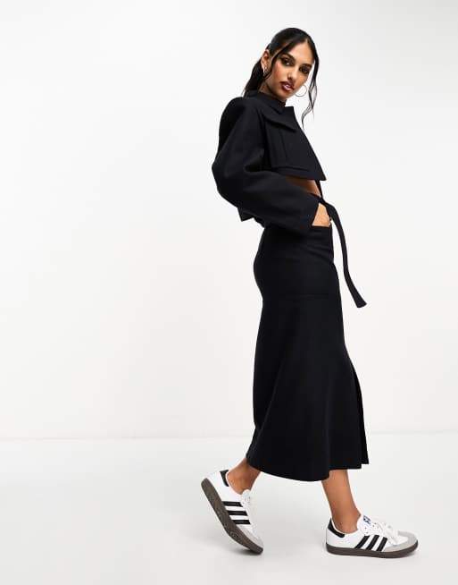 Asos navy outlet midi skirt